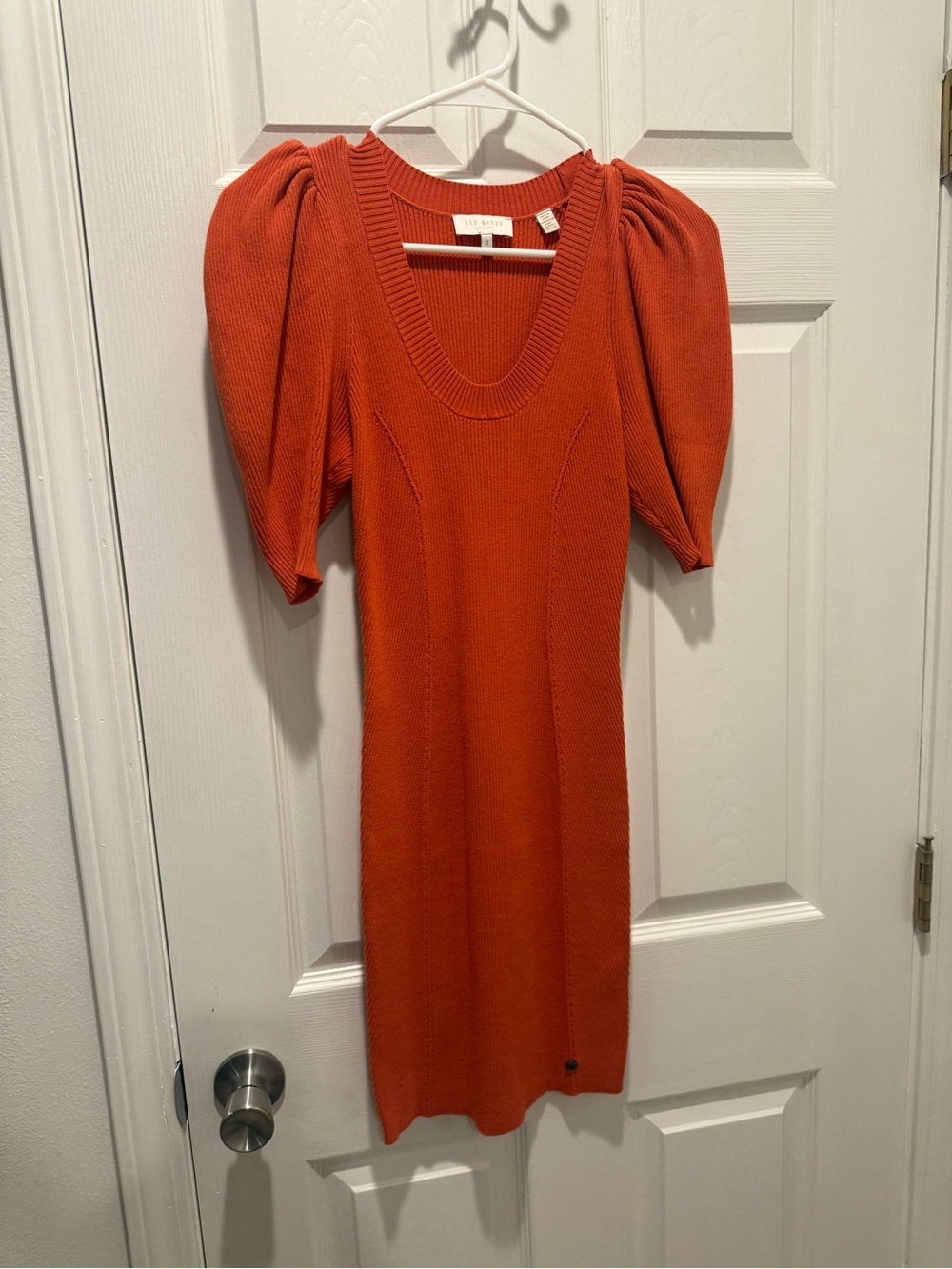 Ted Baker Orange Knit Puff-Sleeve Dress